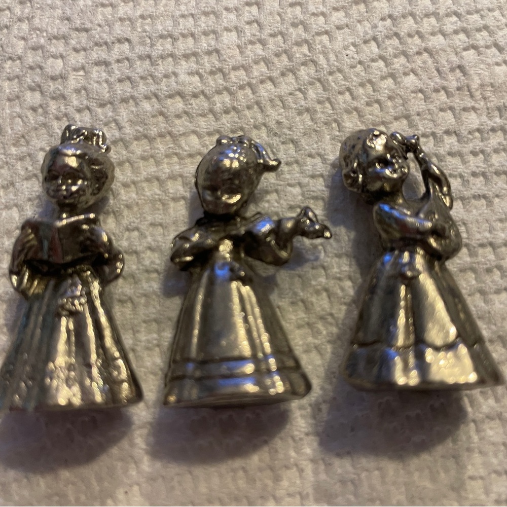 Mini Miniature Pewter Figurines Girls Musicians Playing Singing Vintage